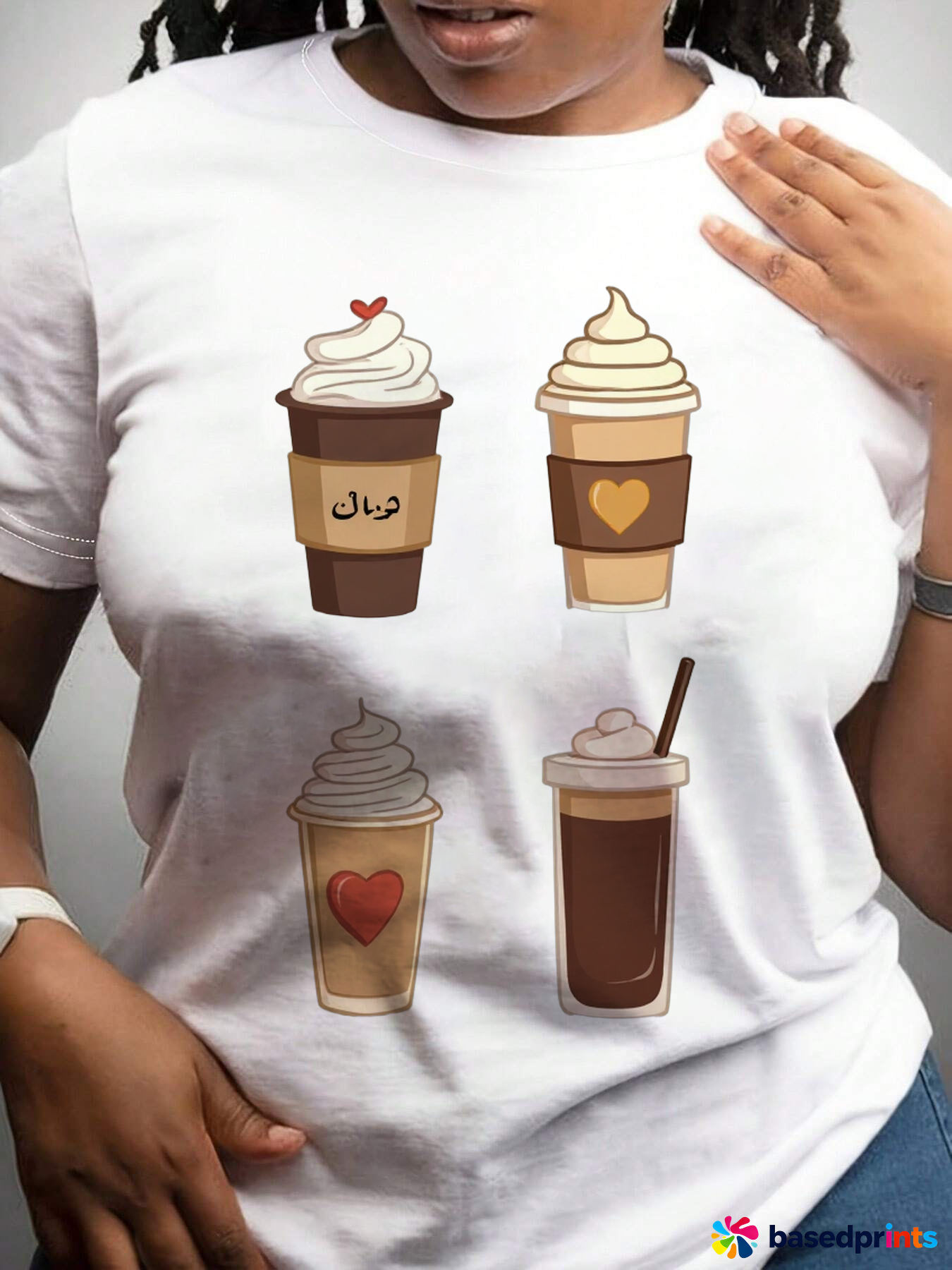 Coffee Cups T-Shirt Cotton Casual
