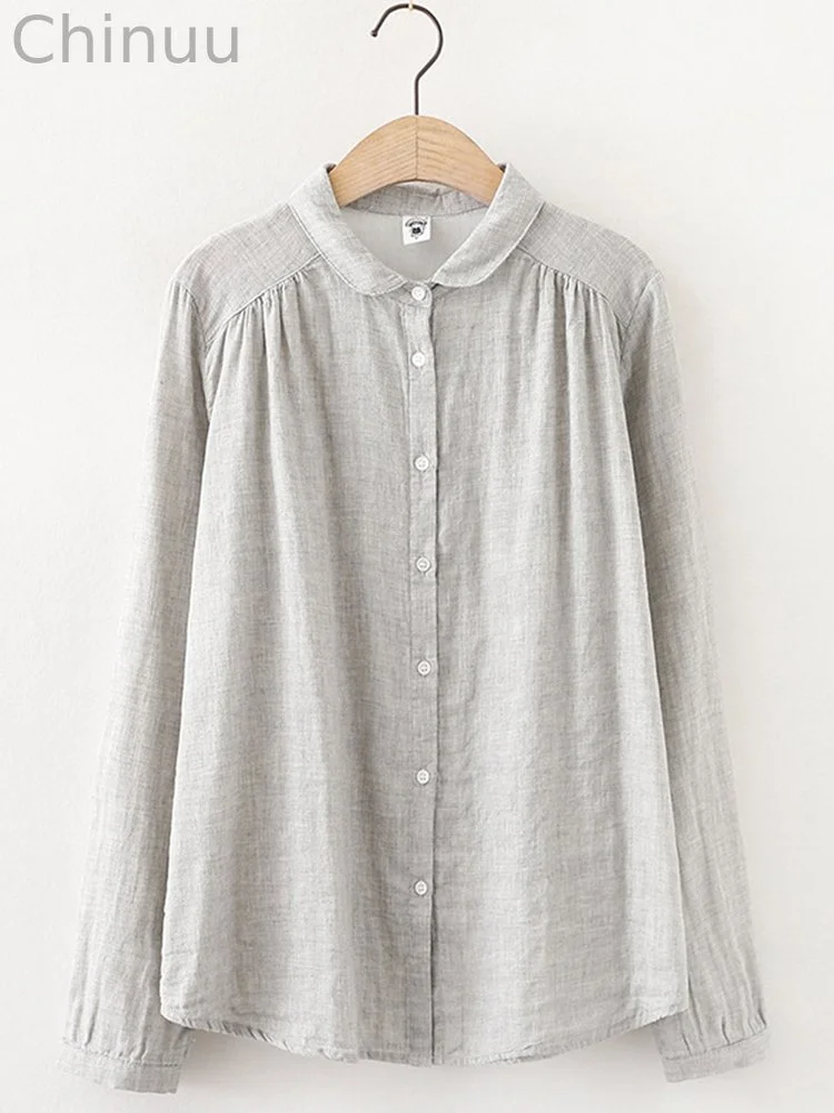 Women's Vintage Simple Linen Blend Long Sleeve Shirt