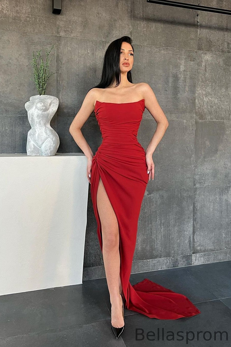 Bellasprom Mermaid Long Evening Dress With Split Strapless Bellasprom