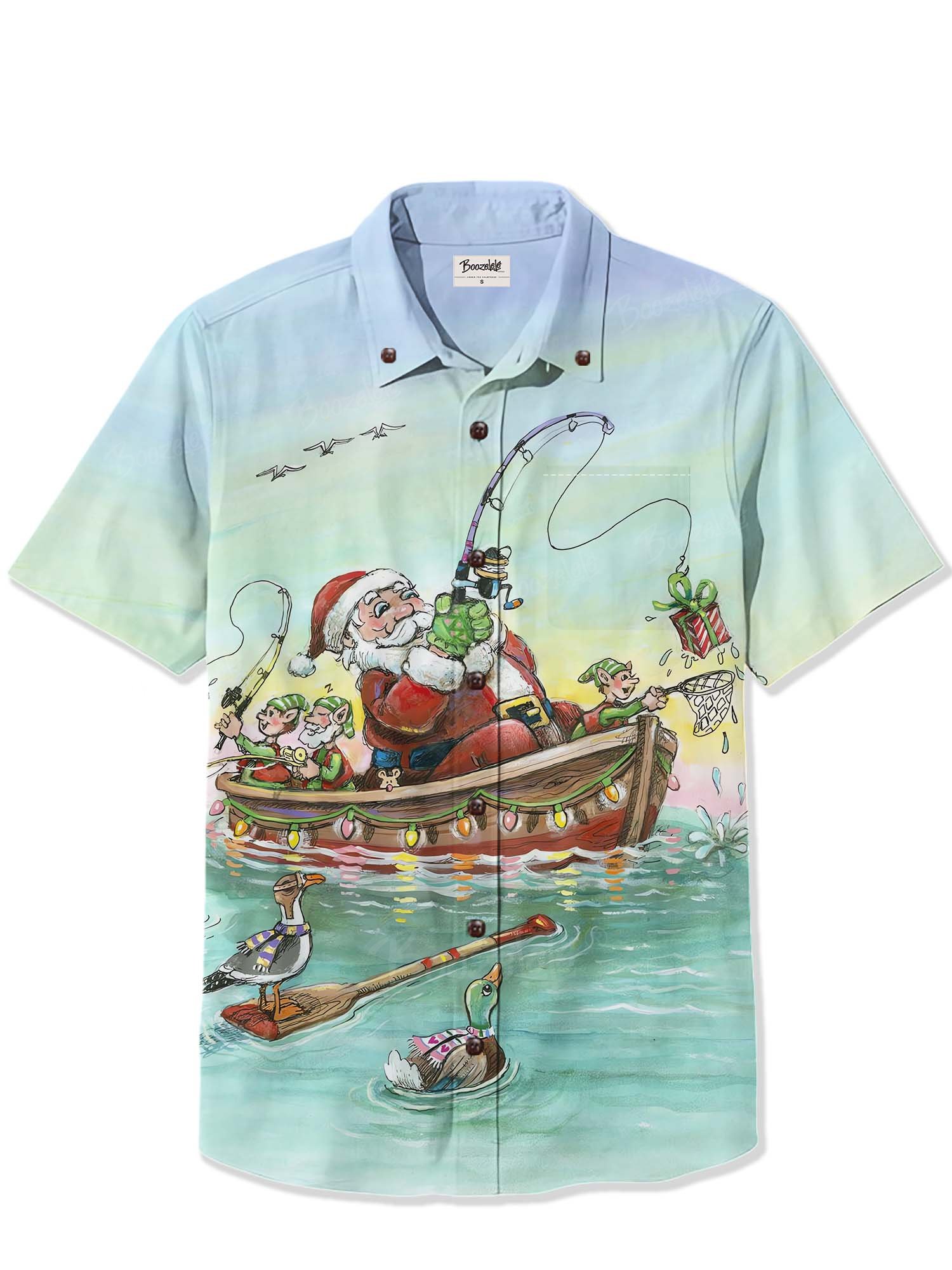 Christmas Santa Claus Fishing - 100% Cotton Shirt