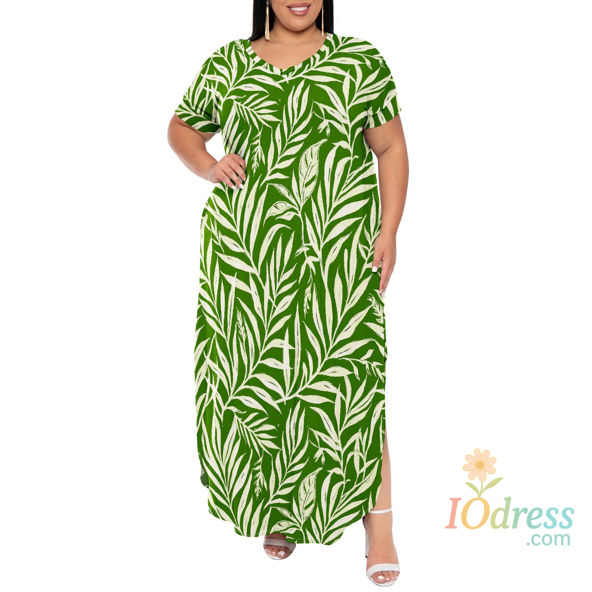 IO Dress Plus Size Short Sleeve Maxi Dress with Side Slit – Perfect for Casual Wear, Summer Vacations, Beach Days & Daily Outings(XL-6XL) IO Dress