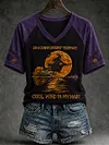 Women's Halloween Witch Pumpkin Bat V-neck Short Sleeve T-shirt