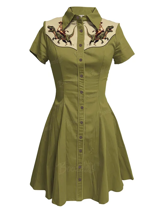 white christmas dresses Backless Blue Printed Linen Short Dress| Western Era main image 1