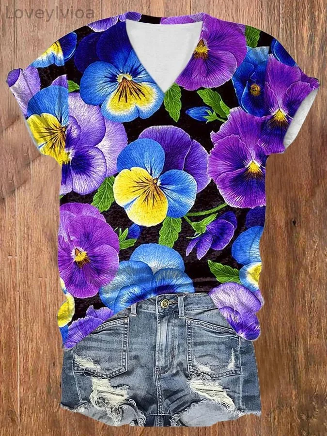 Women's Casual Botanical Flower Print T-Shirt