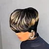Glueless Black Gold Short Straight Bob Pixe Cut Hair