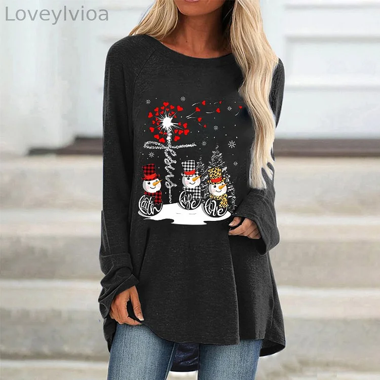 Jesus Snowman Printed Crew Neck Loose Women's T-shirt