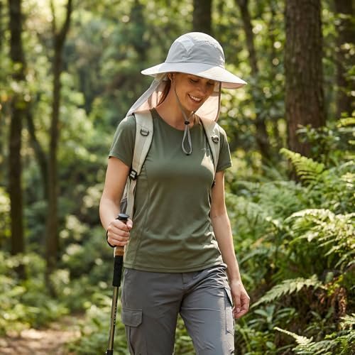 Home Prefer Mens UPF 50+ Sun Protection Cap Wide Brim Fishing Hat with Neck Flap Sun Hat for Men Women