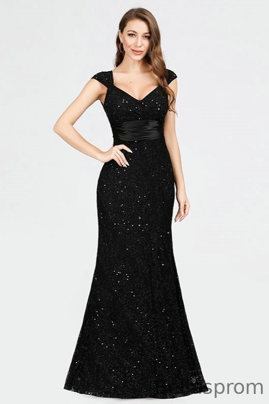 Bellasprom Black Cap Mermaid Long Lace Evening Prom Dress With Beadings Sleeve Bellasprom