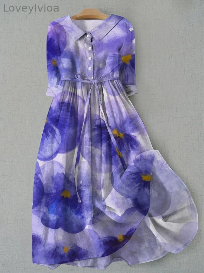 Women's Pansy Floral Lace-Up Casual Dress
