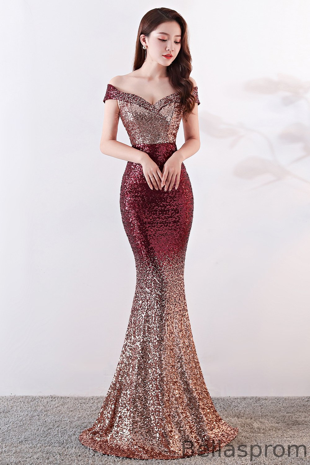 Bellasprom Off-the-Shoulder Ombre Sequins Evening Dress Mermaid Long YE0085 Bellasprom