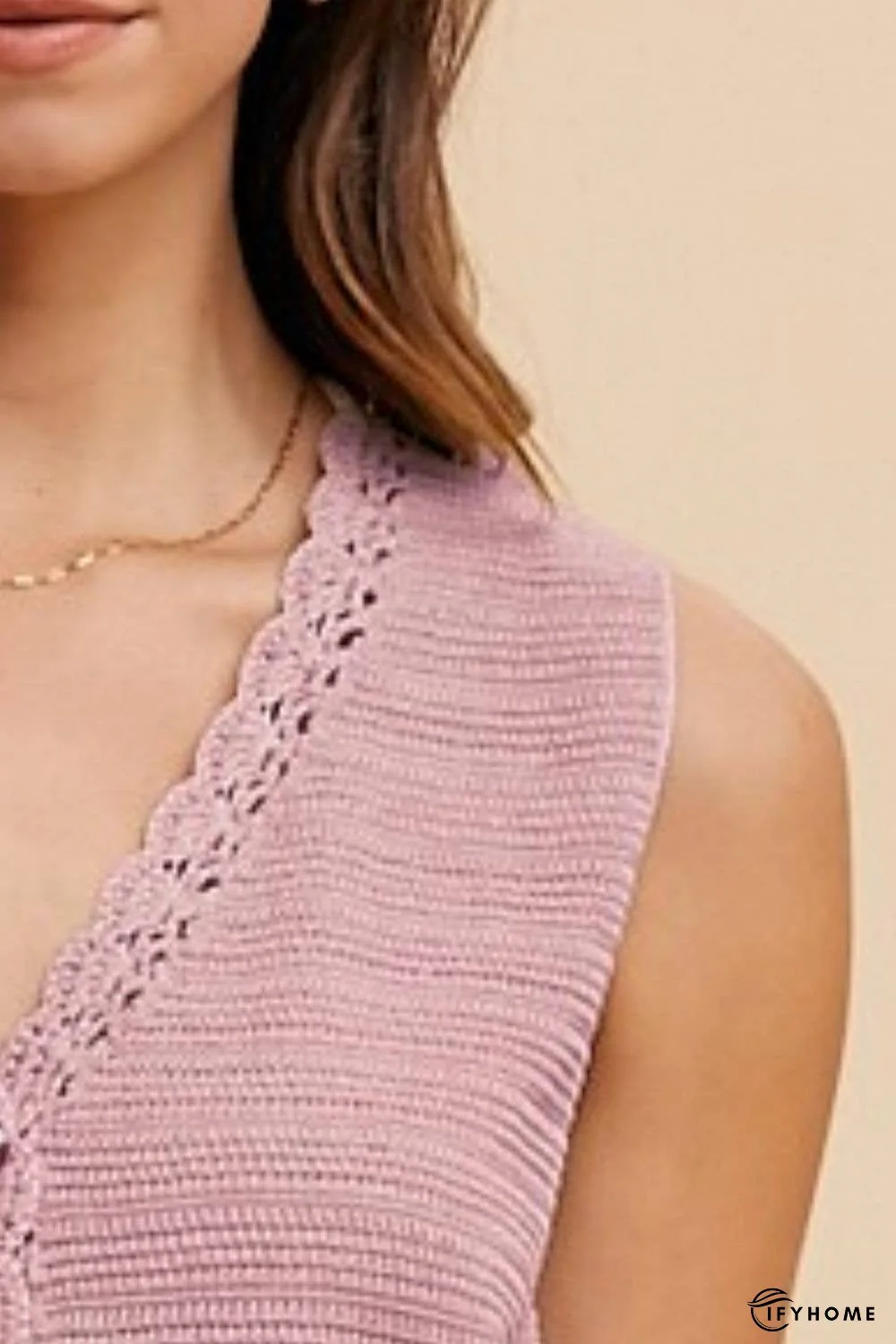 Annie Wear Crochet Trim Button Down Sweater Vest | IFYHOME