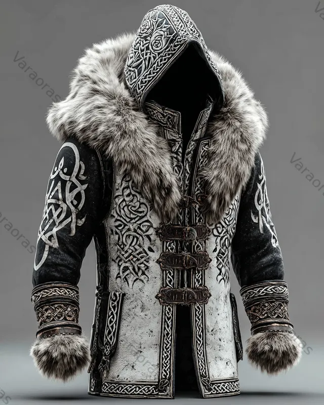 Men's Winter Assassin and Viking Themed Embroidered Fashion Thick Warm Leather Jacket 3703
