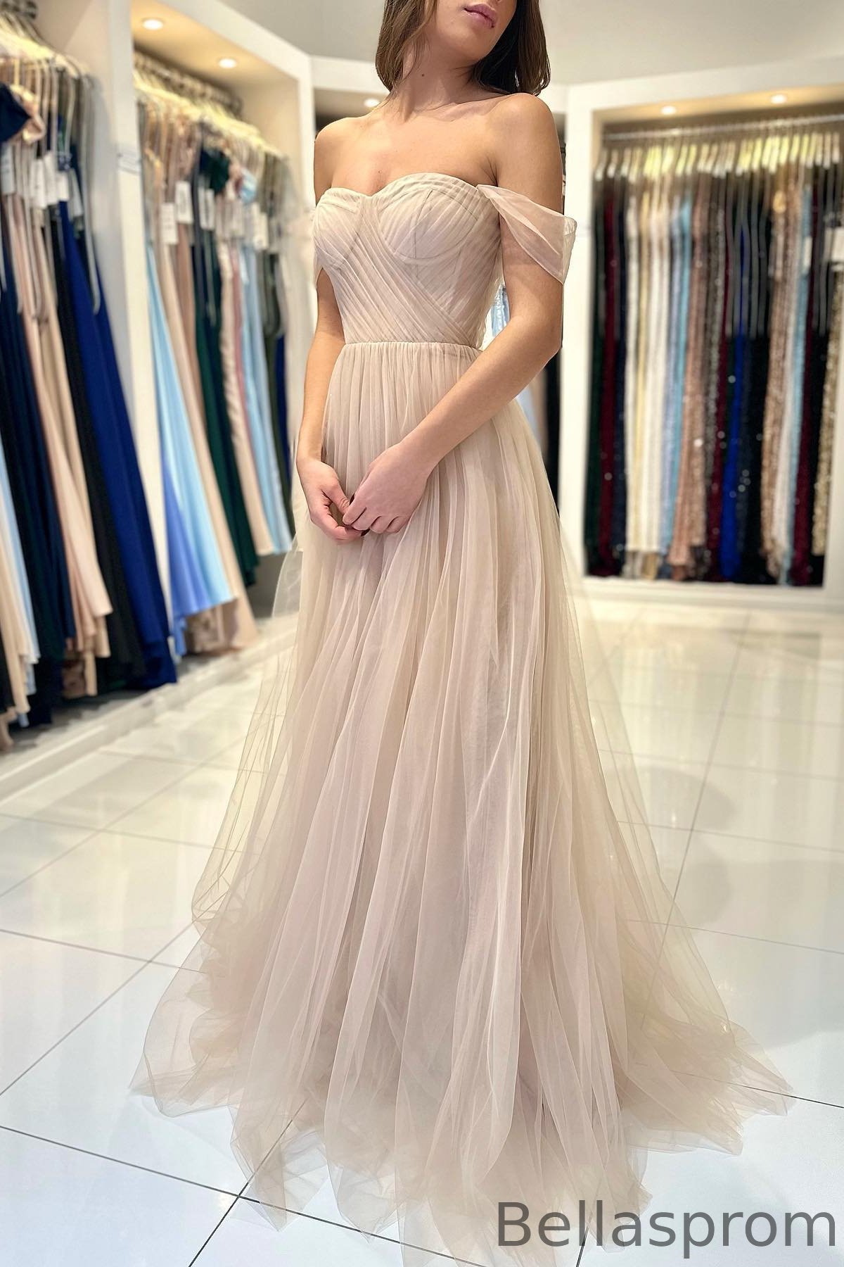 Bellasprom Off-The-Shoulder Sweetheart Prom Dress Tulle A-Line Bellasprom