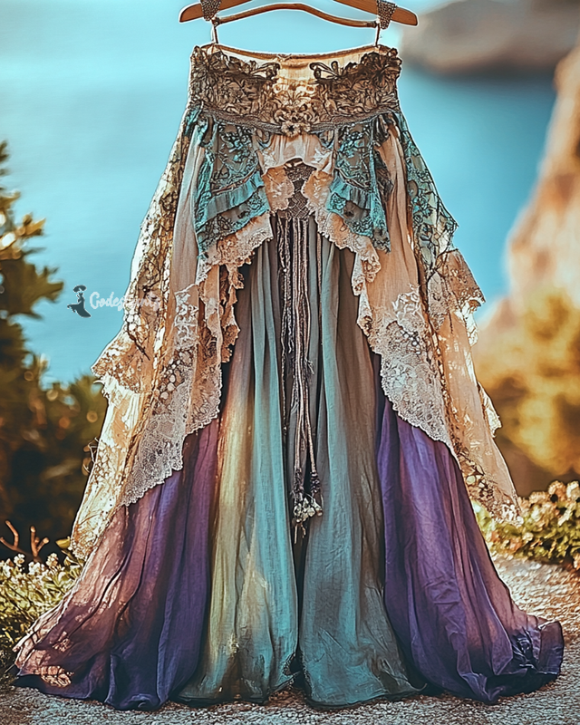 Summer Vacation Ruffle  Lace Patchwork Skirt ccdb 1b15