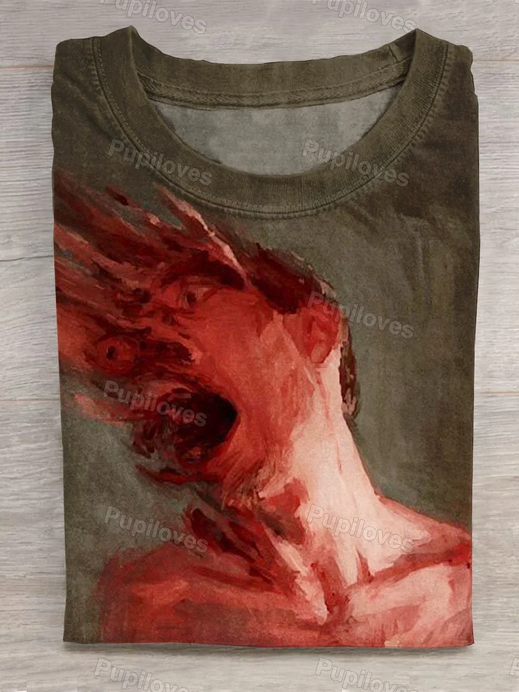Pupiloves Pupiloves  Retro Painting Art Print Casual T-shirt