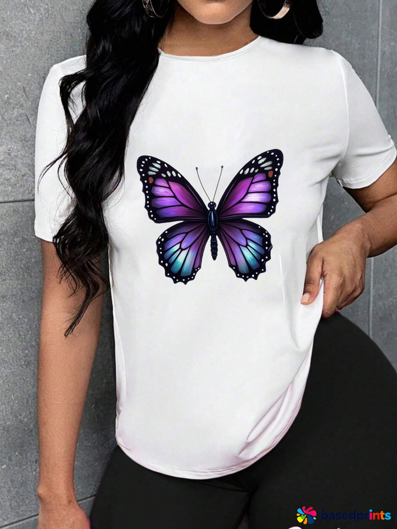 Purple Butterfly Graphic Tee White