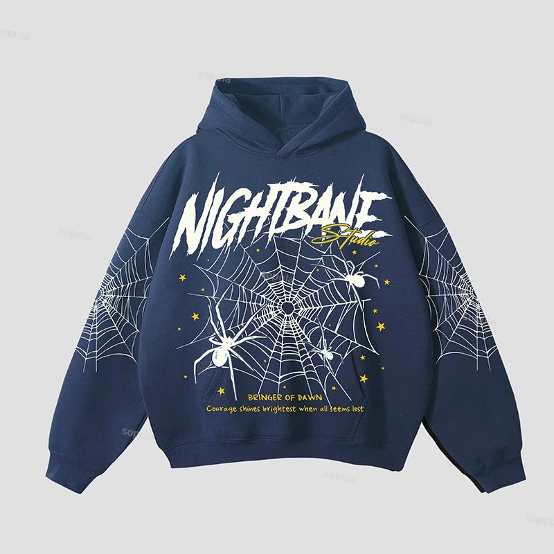 Unisex Men's The Dark Night Bane Spider Web Hell Star Graphic Pocket Hoodie