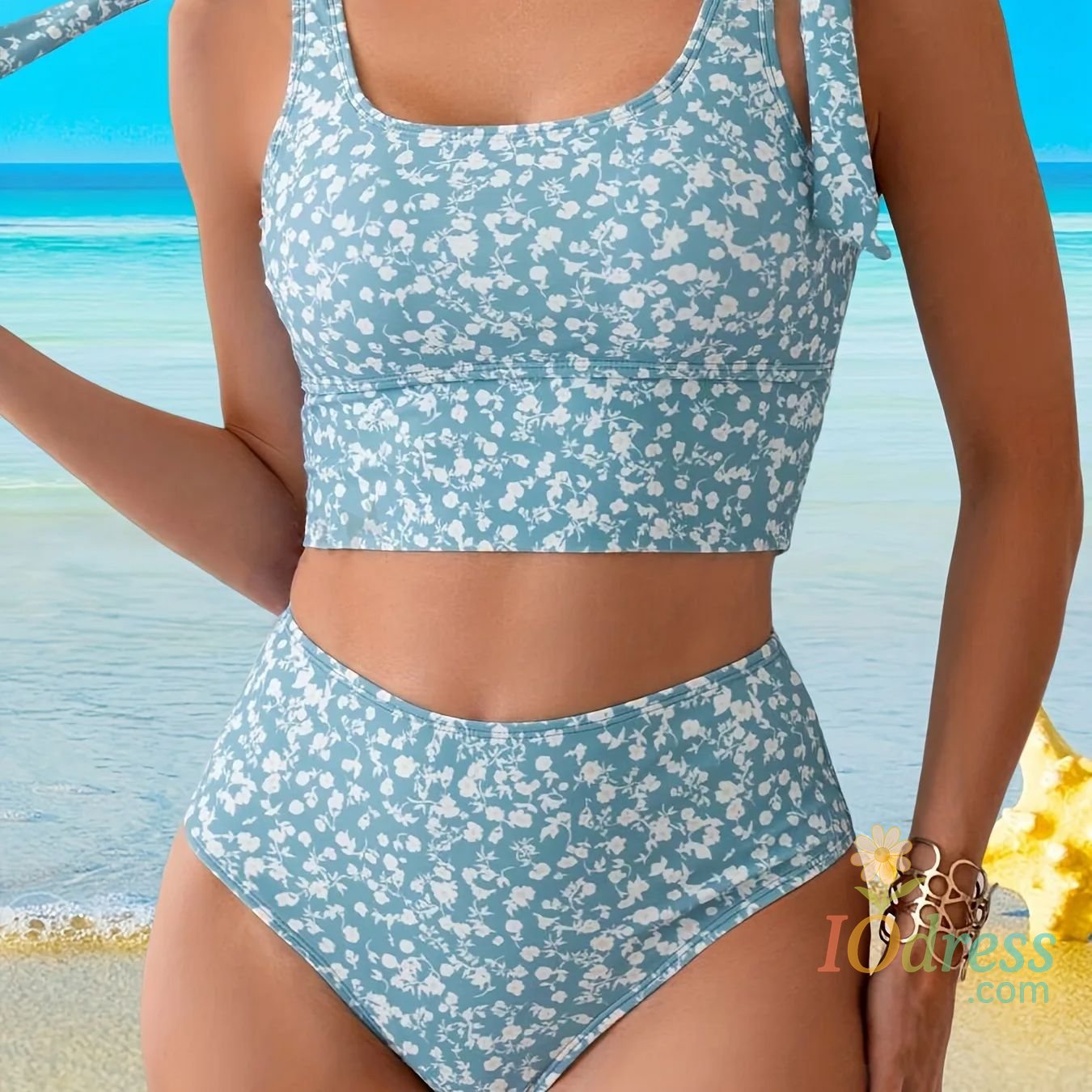 IO Dress Women Sexy Corset All Over Print Two Piece Swimsuit Cut Out Tankini Swimming Clothes High Waist Panties Bottom Summer Holiday