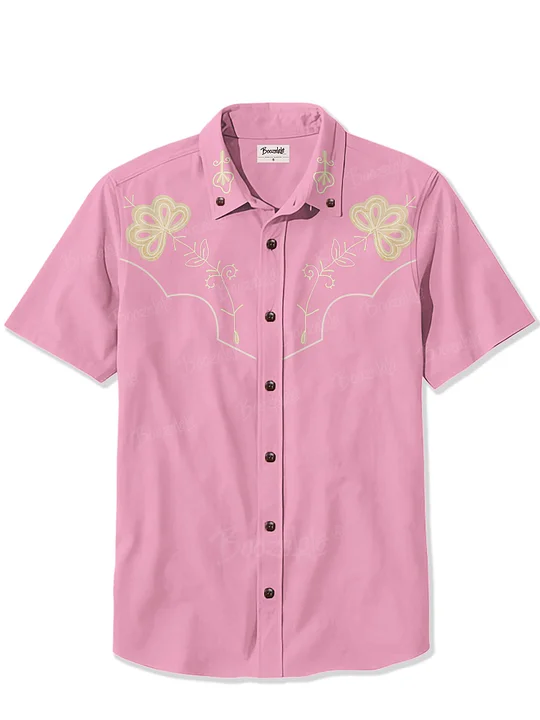 Pink Printed Hawaiian Shirt For Men Shirt100% Cotton Shirt