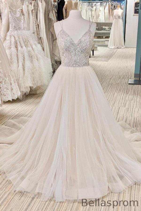 Bellasprom Popular Backless Pearl Long Wedding Gown With V-Neck Bellasprom