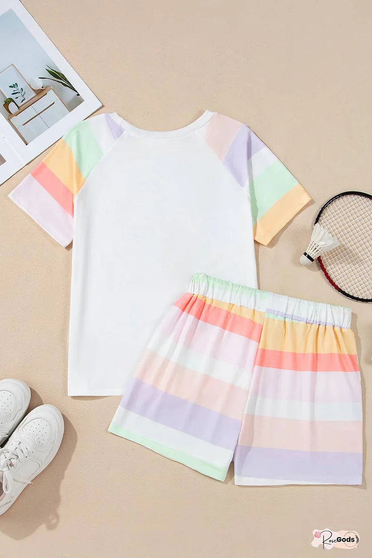 Rainbow Striped T Shirt and Shorts Set