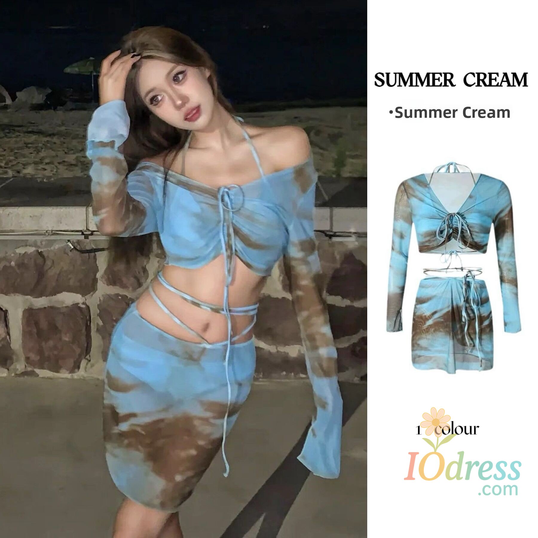IO Dress Dopne Sle Long Sve Sexy Bikini Swimsuit Women's Tee Piece Set Large Size Trendy Vaion Hot Spring Swimwear