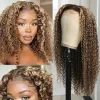 Hightlight Brown Mixed Blonde Brazilian Water Wave Long Hair Curly Wig