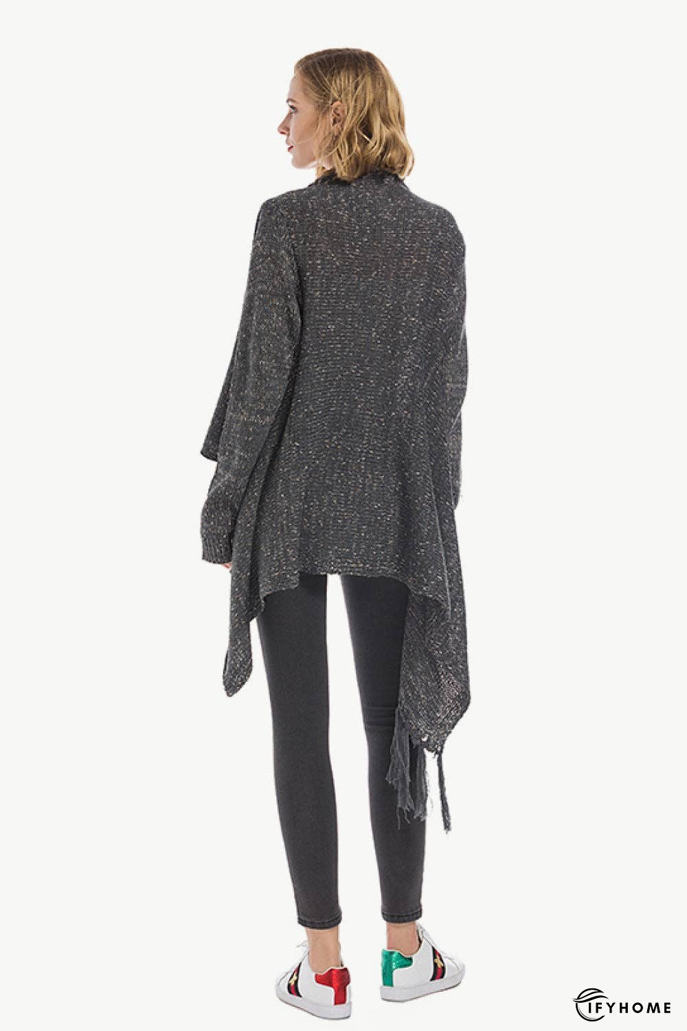 One-Button Tassel Tie Asymmetrical Hem Cardigan | IFYHOME