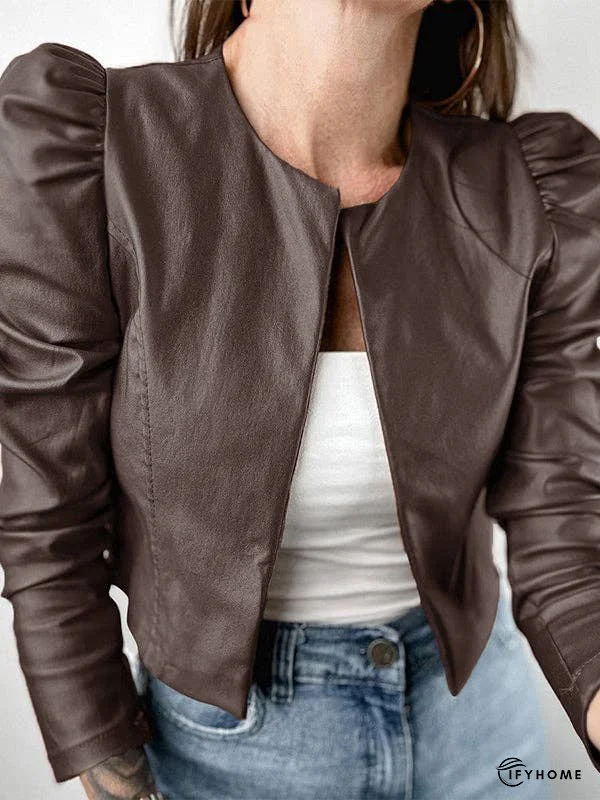 Long Sleeves Loose Pleated Solid Color Split-Joint Collarless Jackets Outerwear | IFYHOME