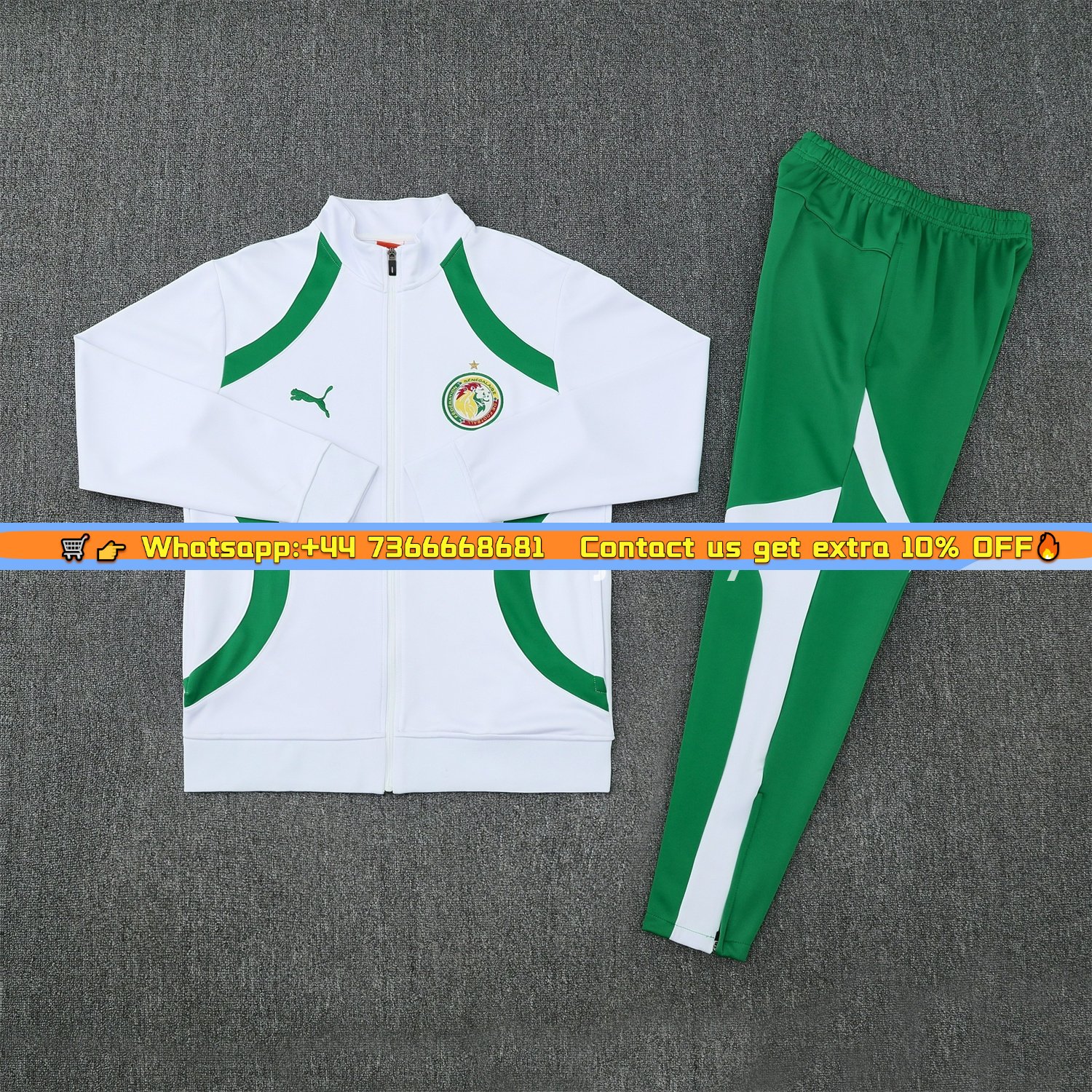 Senegal 25-26 Jacket Training Tracksuit - White Jackets & Green Pants