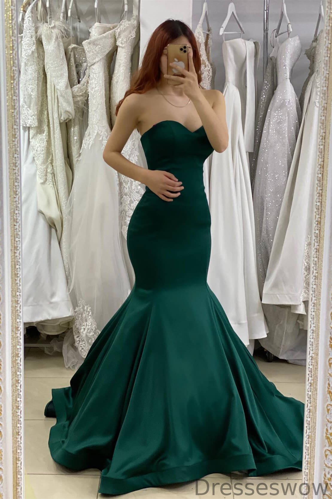 Dresseswow Dark Green Sweetheart Sleeveless Mermaid Evening Dress On Sale