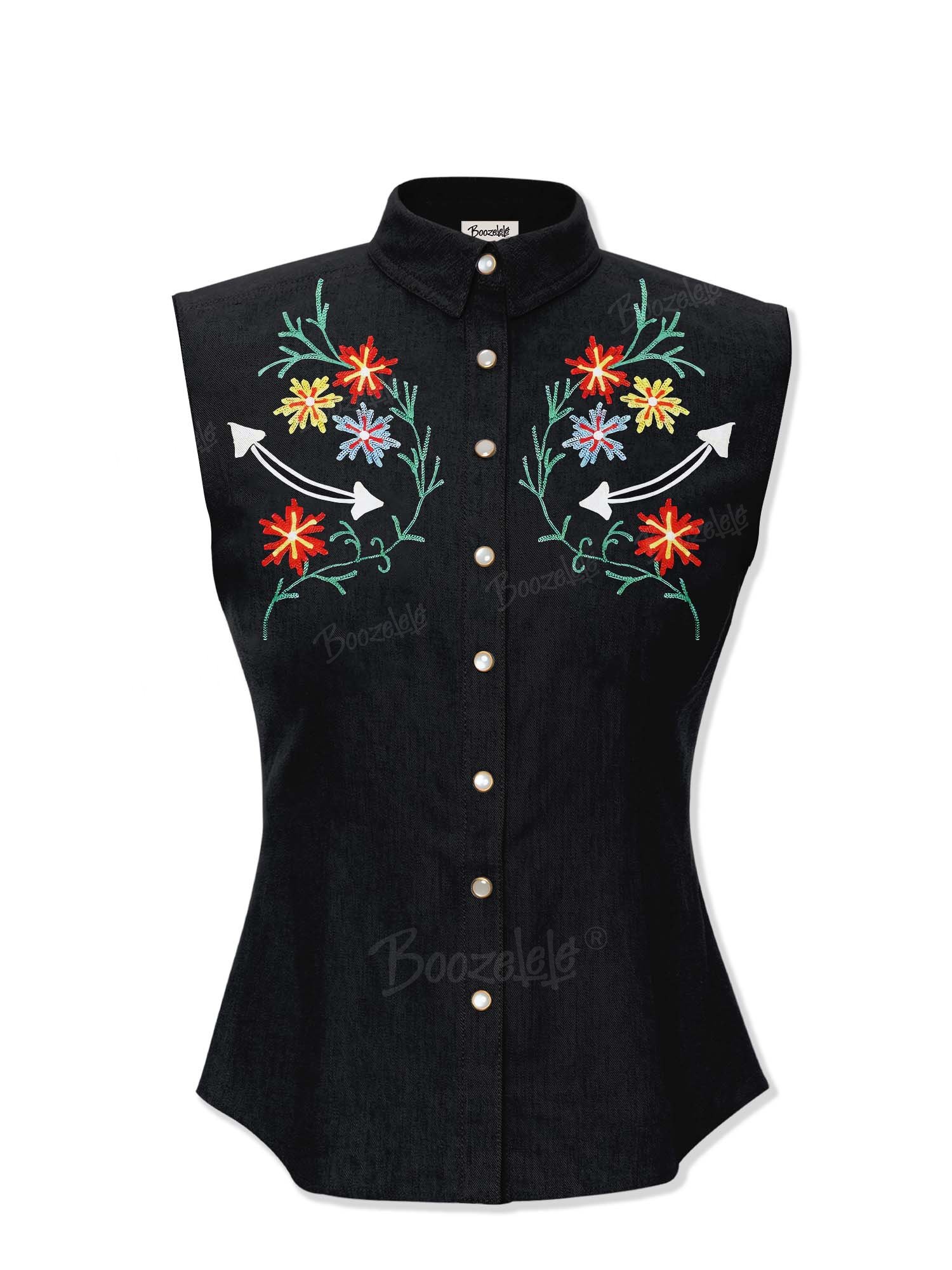 Western Vintage Flower - Women&lsquo;s 100% Cotton Sleeveless Shirt