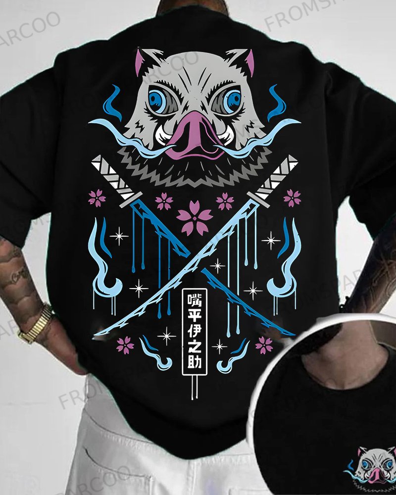 Oversized Anime Graphic Design Printed T-Shirt