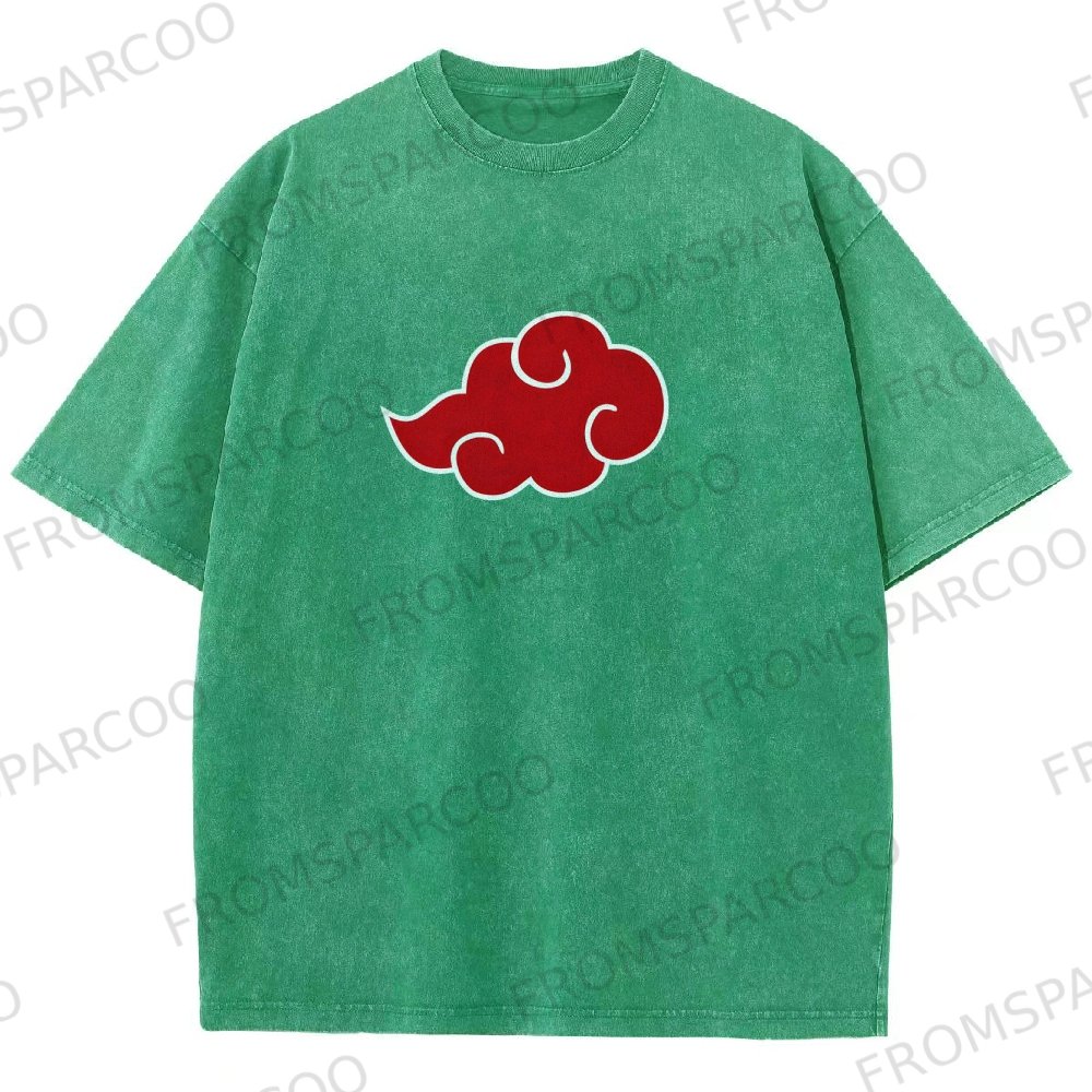 Unisex Retro Anime Print Washed T-Shirt