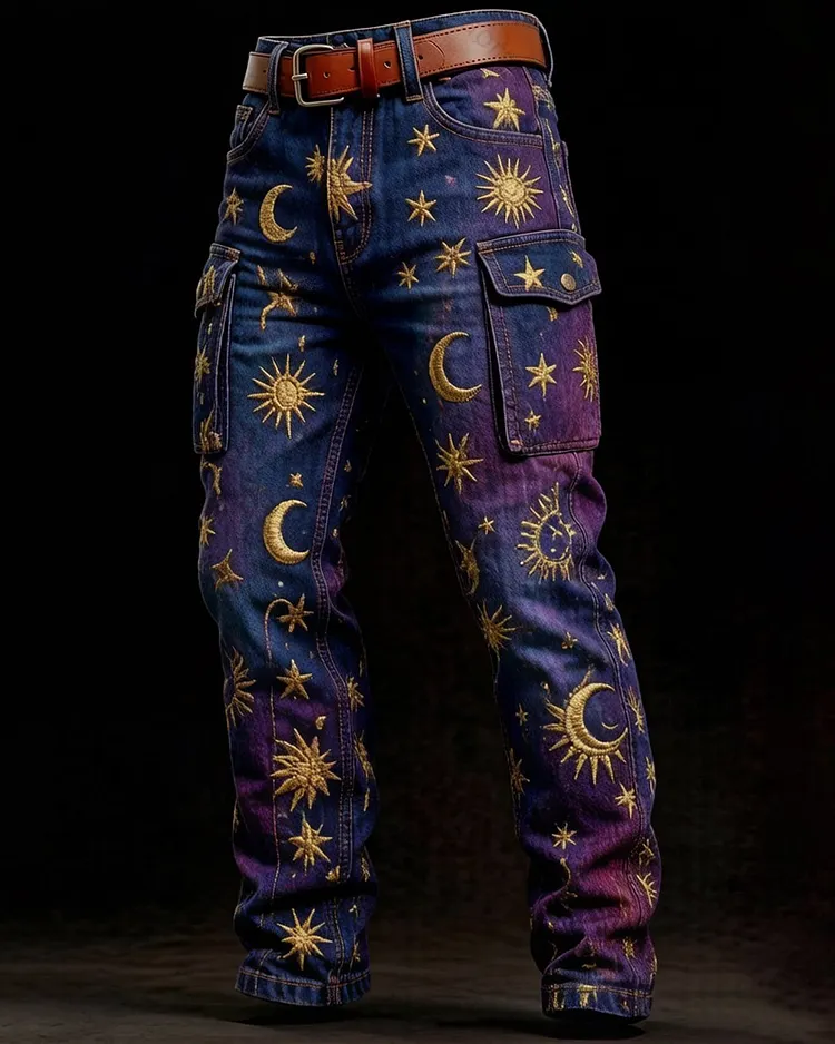 Men's Summer Outdoor Fashion Star Embroidery Color Block Pants  3963
