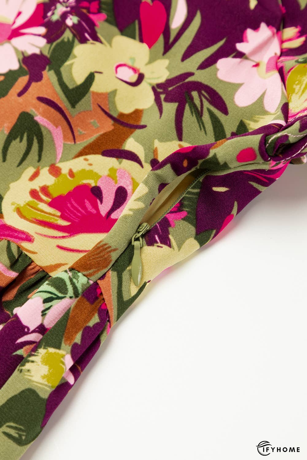 Floral Print Ruched Flutter Sleeve Frilled Neck Mini Dress | IFYHOME