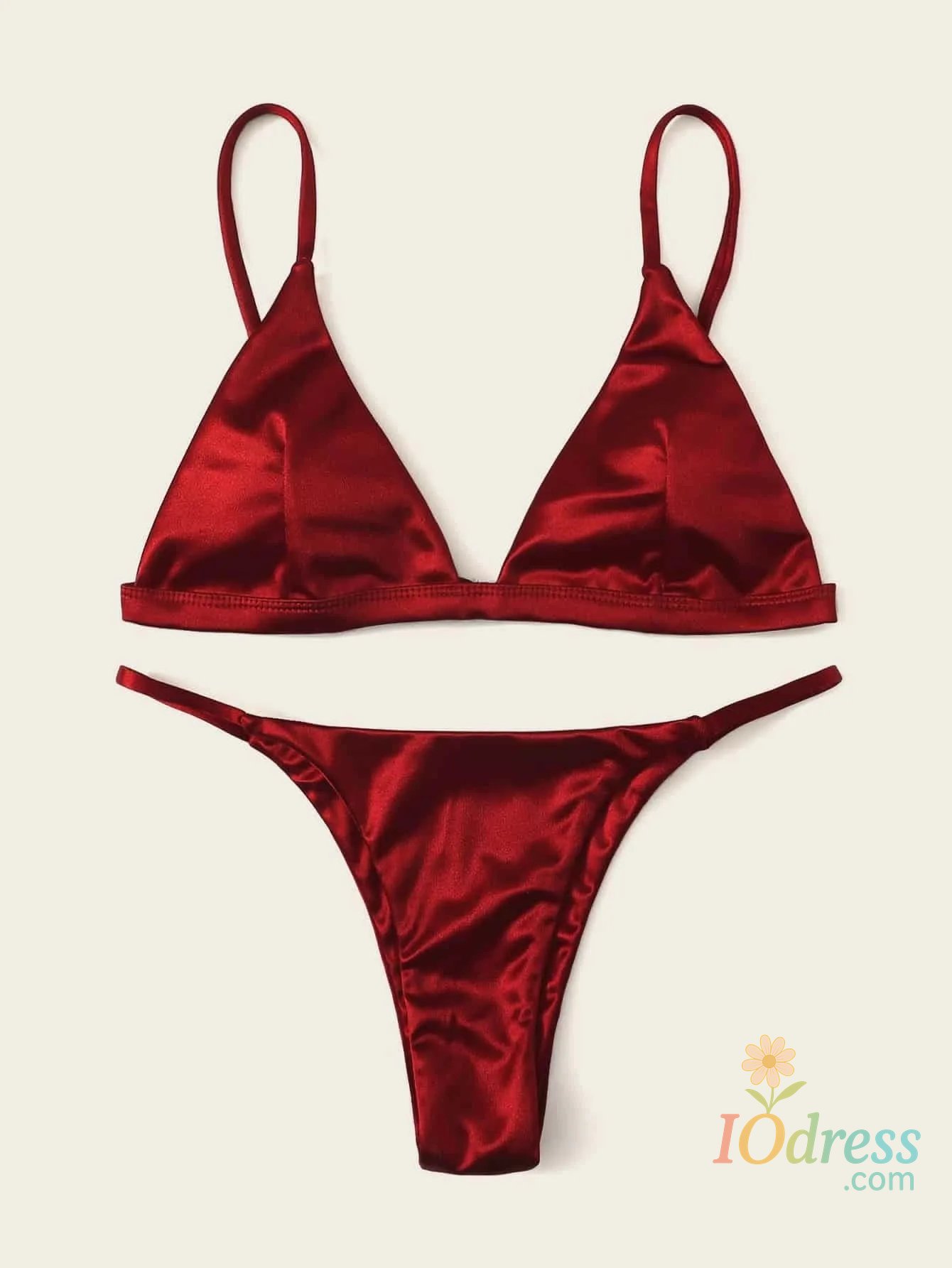 IO Dress sexy satin wine red triangle micro Bikini Sets two pieces thong swimsuit Swimwear beach outfits for women conjunto de bikini