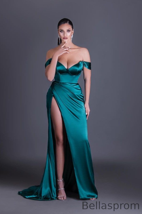 Bellasprom Off-the-Shoulder Prom Dresses Mermaid High Slit Long On Sale Bellasprom