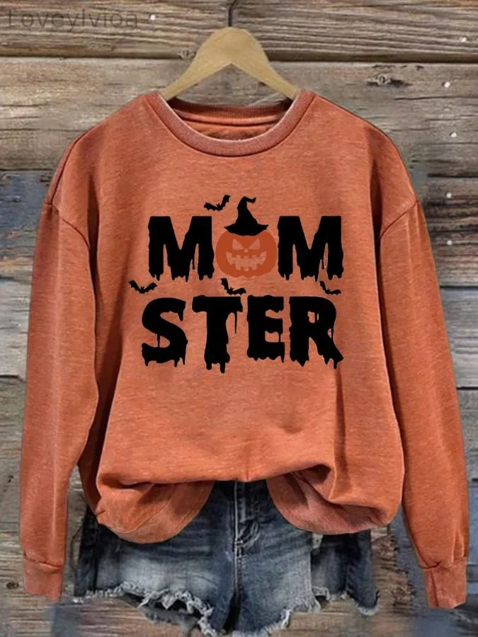 Women's Halloween Momster Print Sweatshirt