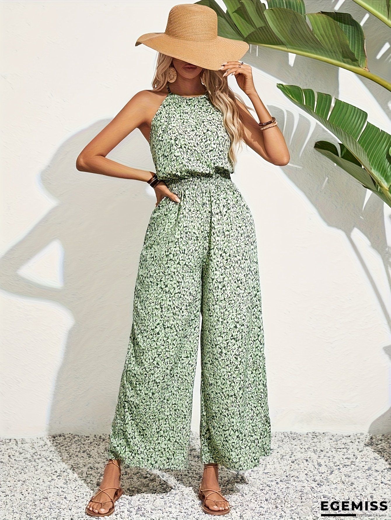 New Summer Women&lsquo;s Fashion Casual Vacation Style Halter Floral Jumpsuit | EGEMISS
