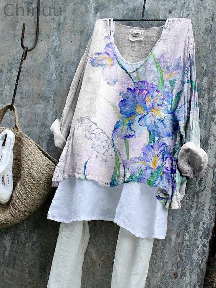 Iris Flower Art Pattern Comfy Flowy Tunic