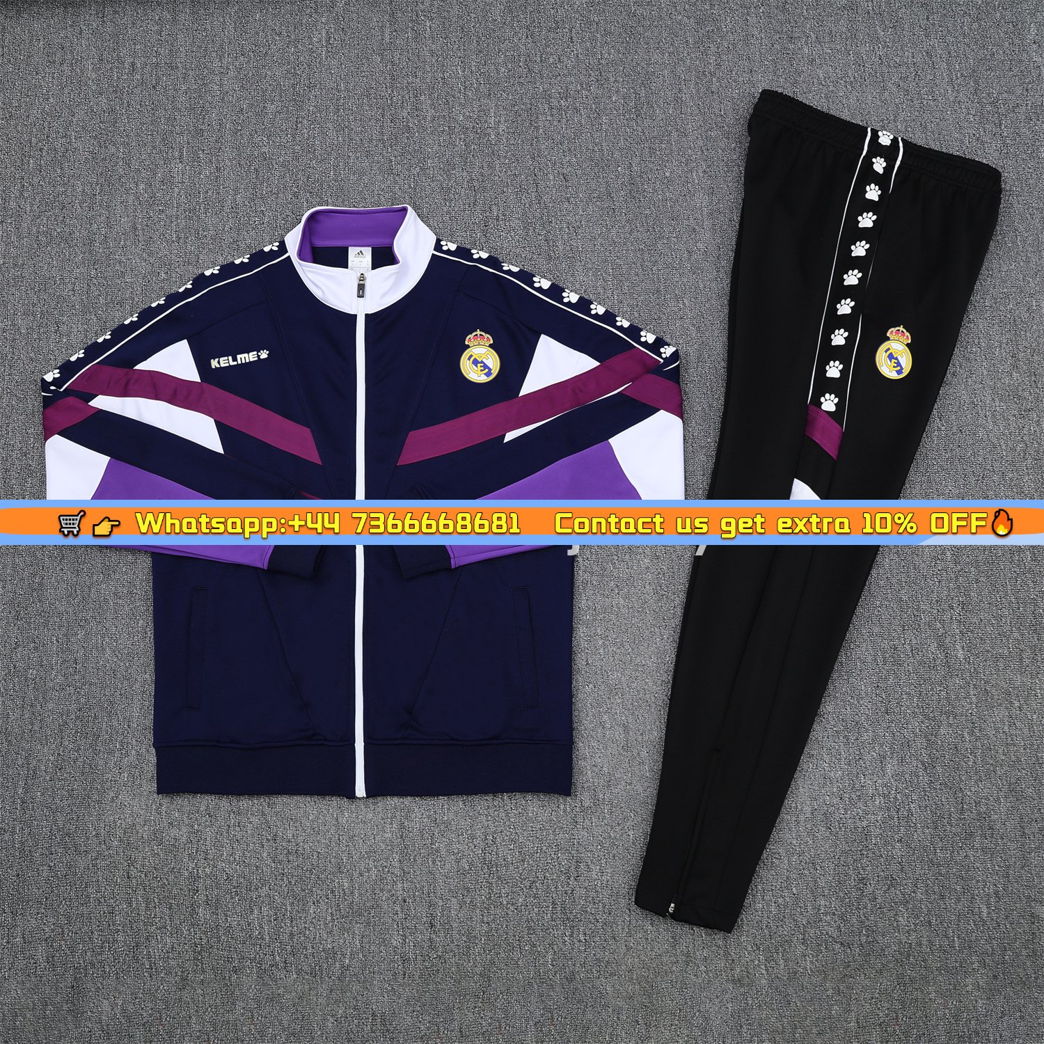 Real Madrid 25-26 Throwback Jacket Training Tracksuit - Deep Blue and Purple Jackets & Black Pants