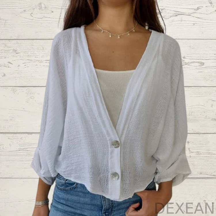 Women's Casual Cotton and Linen Cardigan Jacket