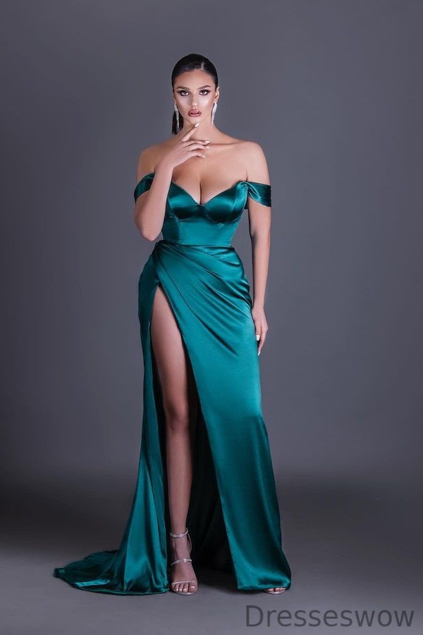 Dresseswow Off-the-Shoulder Prom Dresses Mermaid High Slit Long On Sale
