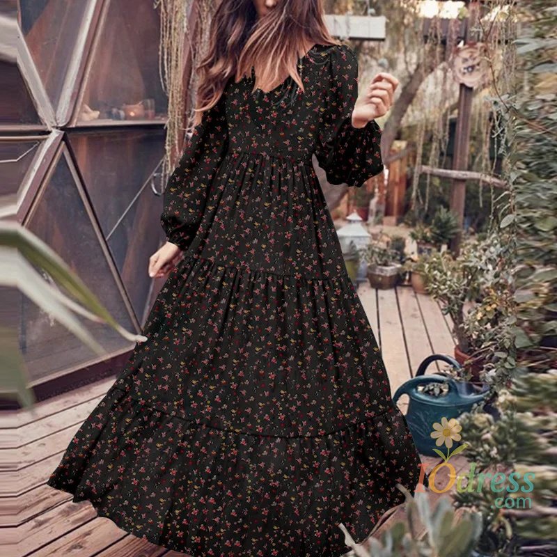 IO Dress Casual V-neck Maxi Dress Creative Style Winter Fashion Women's Chiffon Overhead Skirt Large Swing Type One Piece Dress IO Dress