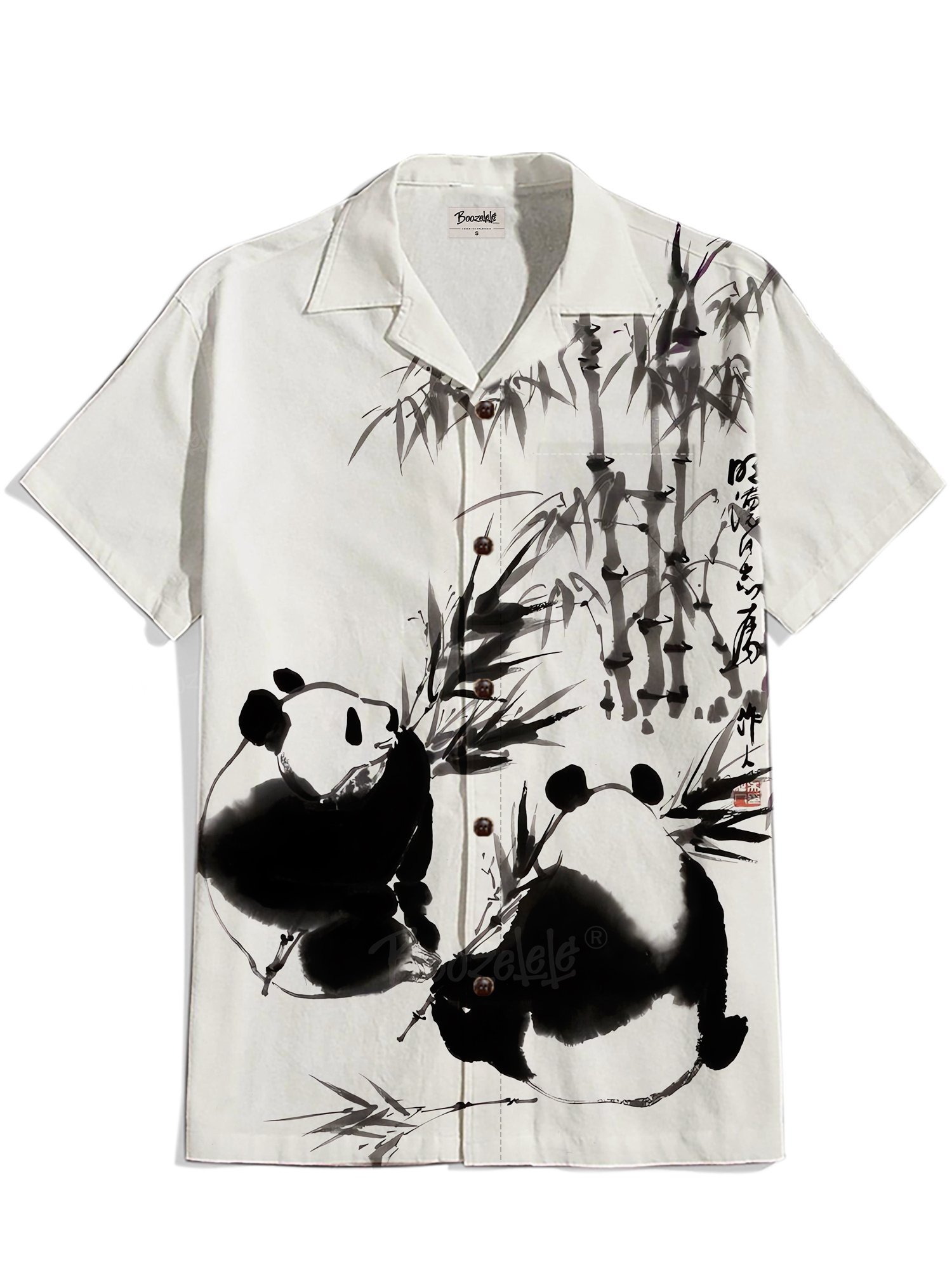 Panda and bamboo - 100% Cotton Cuban Collar Shirt