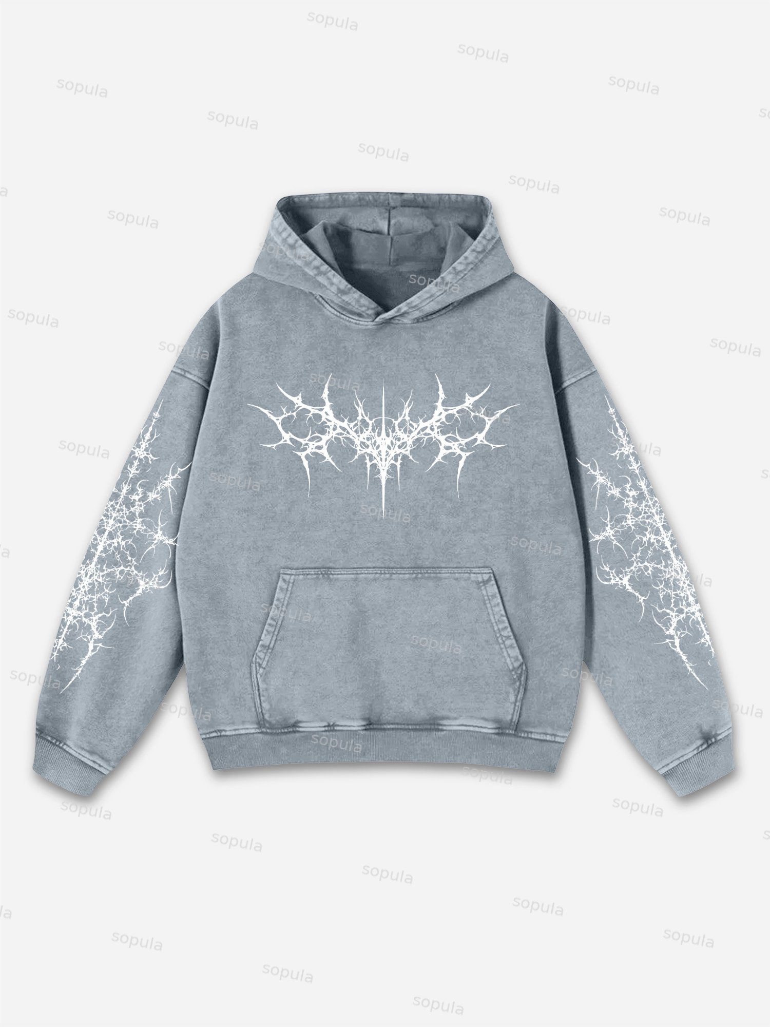 Vintage Pattern Print Acid Washed Oversized Hoodie