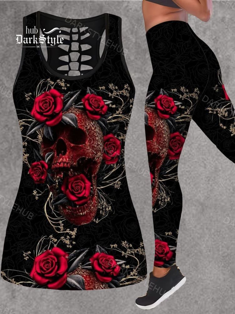 Women's Rose Floral Skull Print Two-Piece Sets