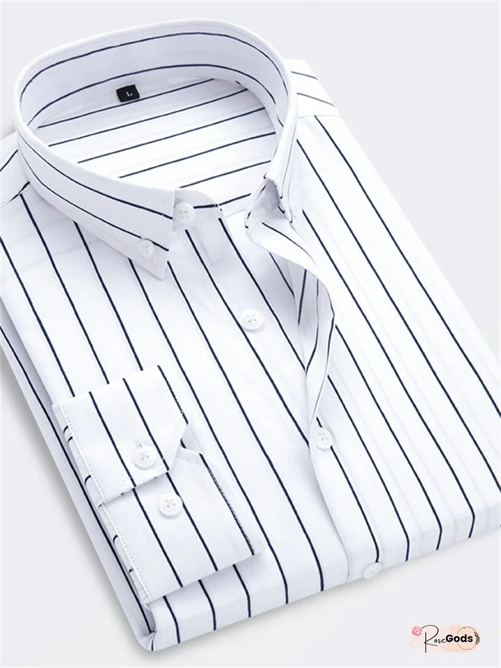 Men's Shirt Dress Shirt Striped Collar Black Blue Red Navy Blue Light Blue Work Daily Long Sleeve Clothing Apparel Formal Casual Slim Fit / Machine wash