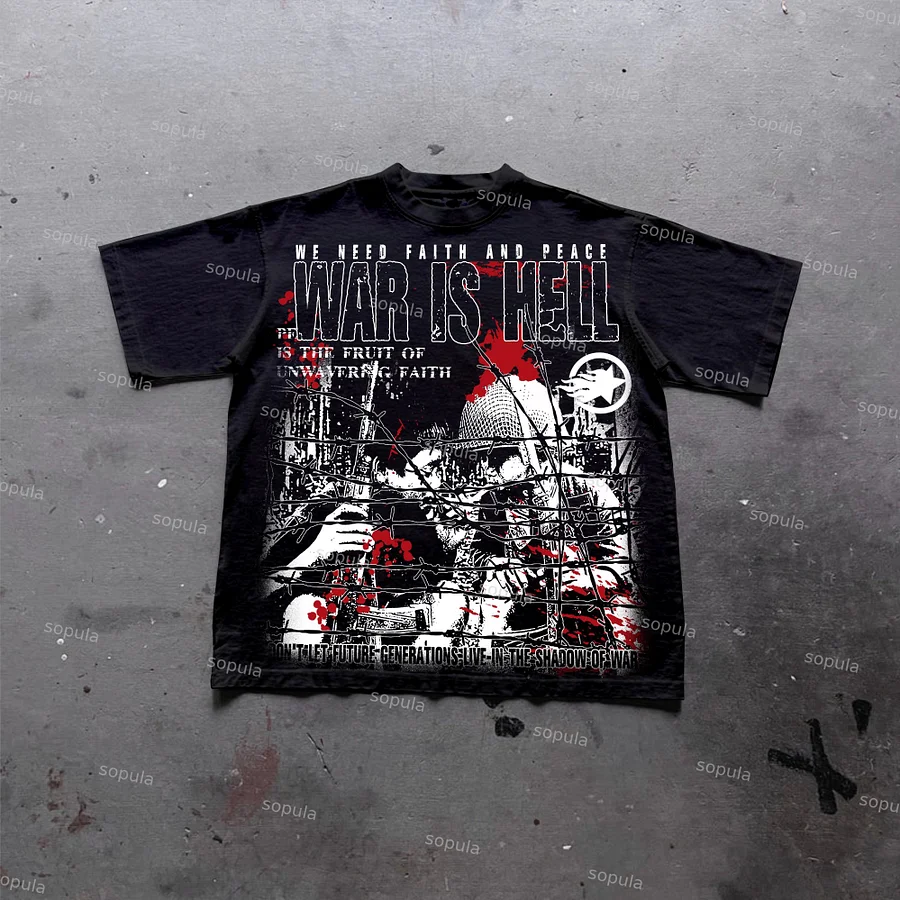 War Is A Hell Retro Old Graphic Cotton T-Shirt
